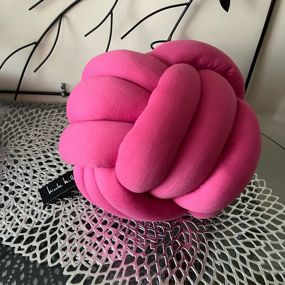 Nicole Miller Home 11x11 Knot Ball Throw Pillow Home Accent in Bright Pink NWT